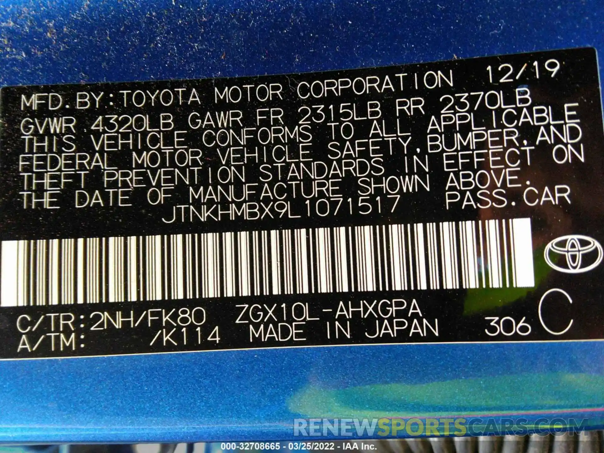 9 Фотография поврежденного автомобиля JTNKHMBX9L1071517 TOYOTA C-HR 2020