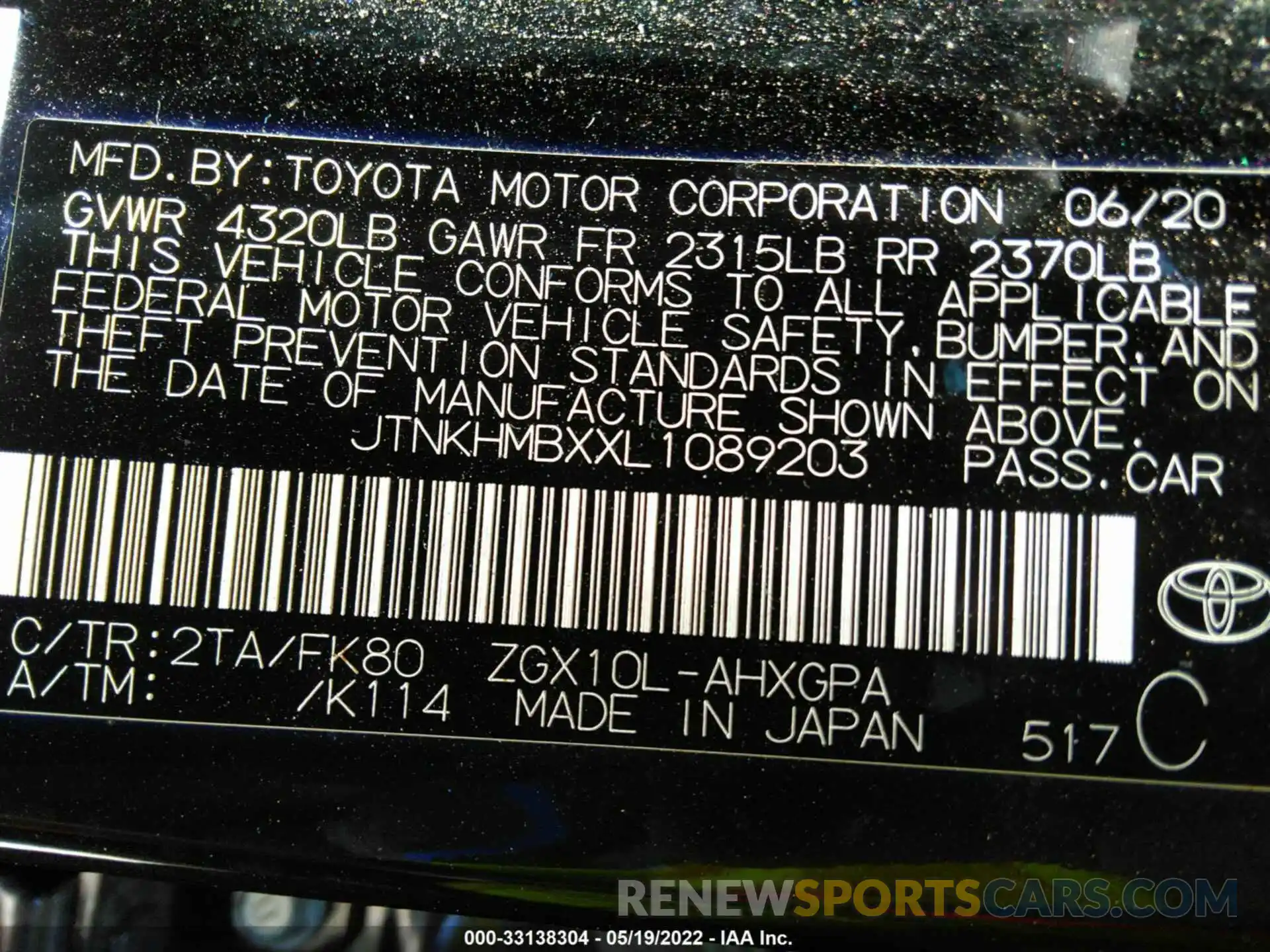 9 Photograph of a damaged car JTNKHMBXXL1089203 TOYOTA C-HR 2020