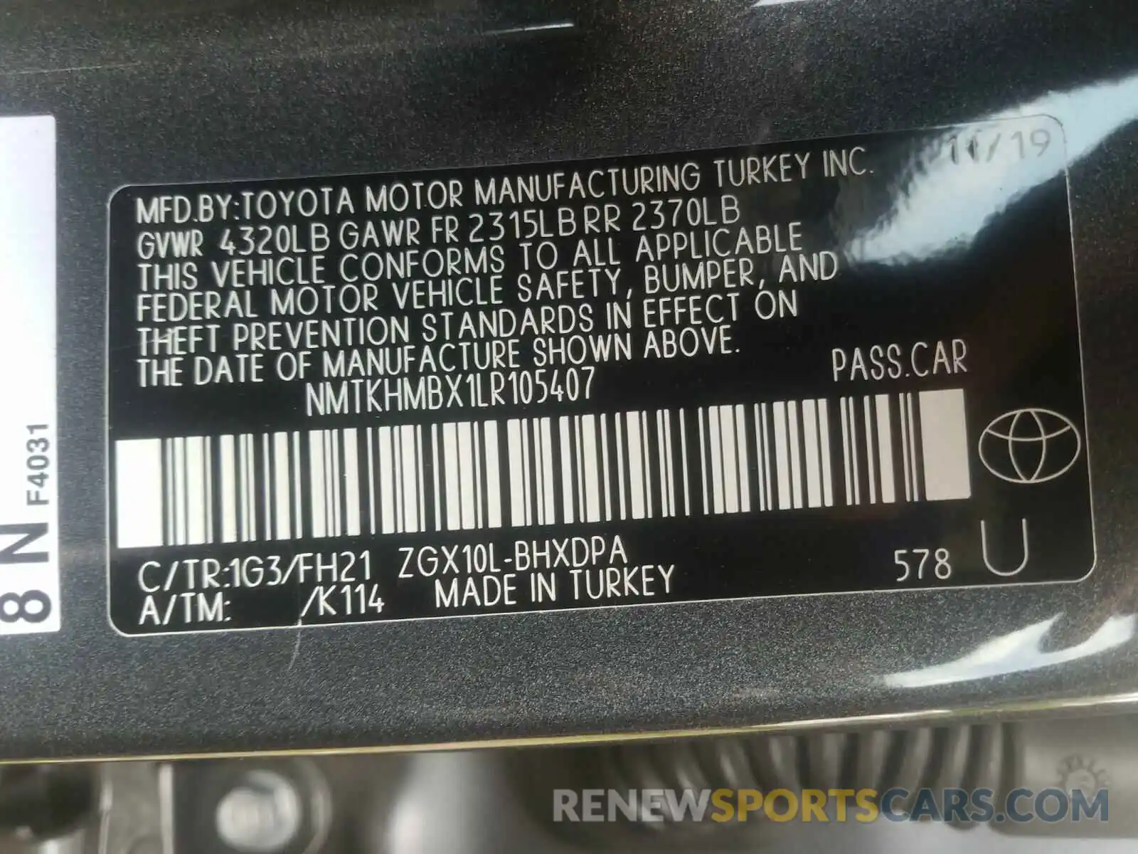 10 Фотография поврежденного автомобиля NMTKHMBX1LR105407 TOYOTA C-HR 2020