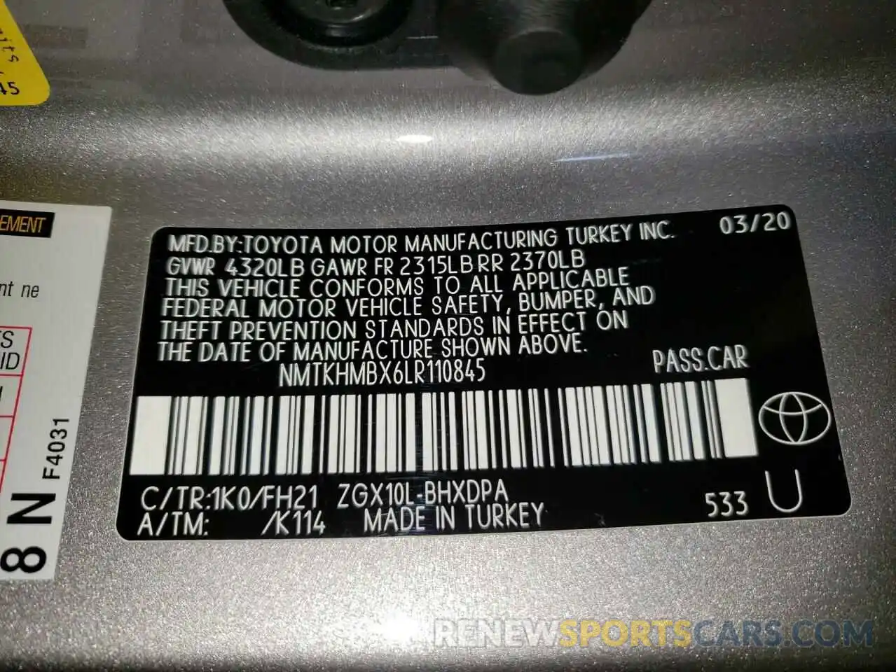 10 Фотография поврежденного автомобиля NMTKHMBX6LR110845 TOYOTA C-HR 2020