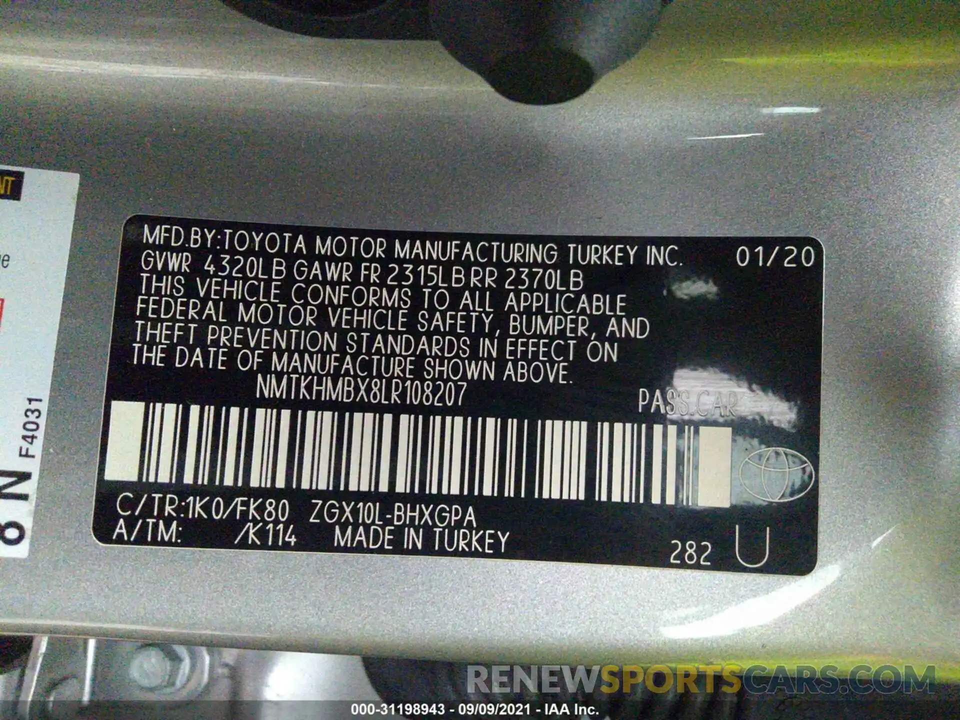 9 Фотография поврежденного автомобиля NMTKHMBX8LR108207 TOYOTA C-HR 2020