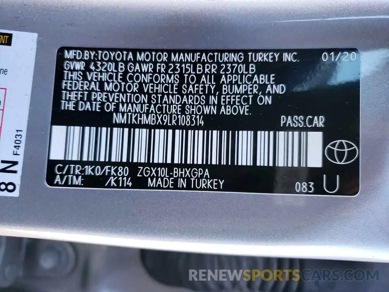 10 Photograph of a damaged car NMTKHMBX9LR108314 TOYOTA C-HR 2020