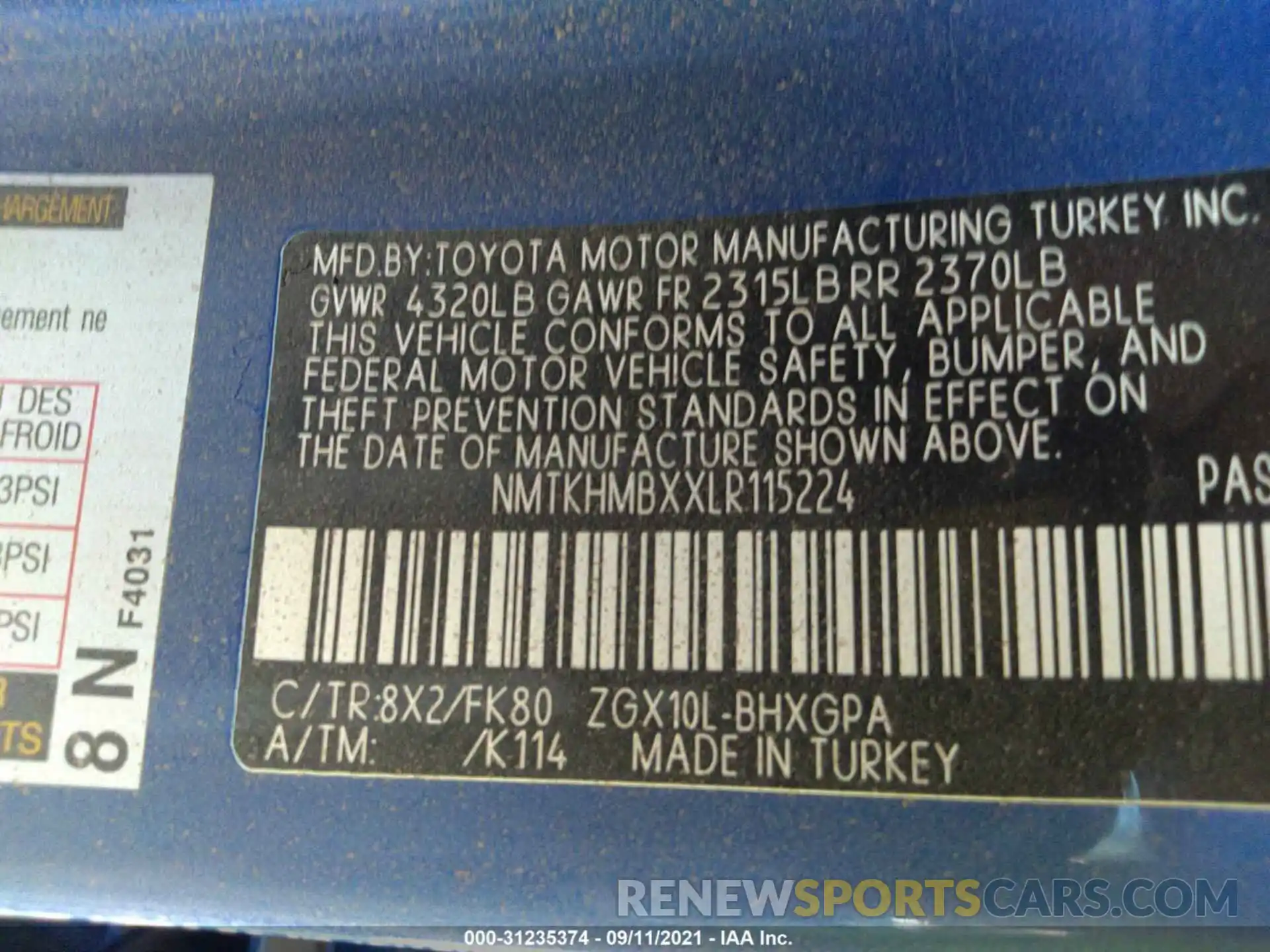 9 Фотография поврежденного автомобиля NMTKHMBXXLR115224 TOYOTA C-HR 2020