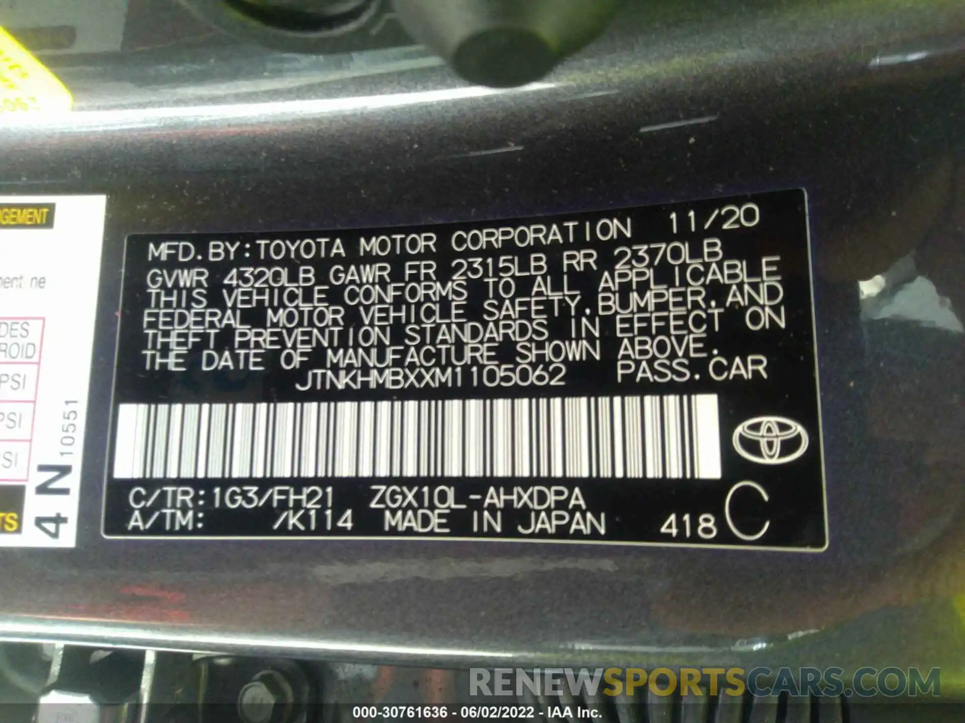 9 Фотография поврежденного автомобиля JTNKHMBXXM1105062 TOYOTA C-HR 2021