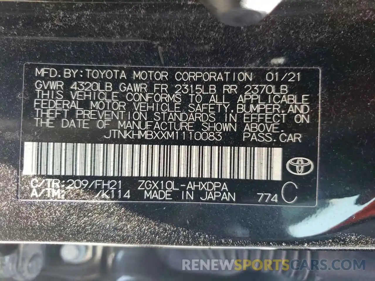 8 Фотография поврежденного автомобиля JTNKHMBXXM1110083 TOYOTA C-HR 2021