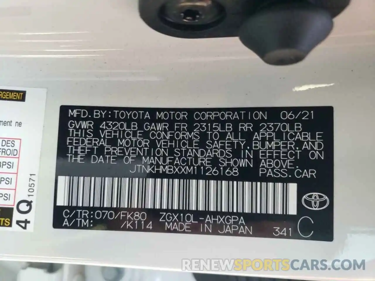 10 Photograph of a damaged car JTNKHMBXXM1126168 TOYOTA C-HR 2021