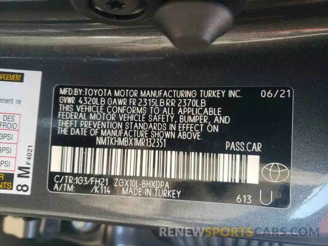 10 Фотография поврежденного автомобиля NMTKHMBX1MR132351 TOYOTA C-HR 2021