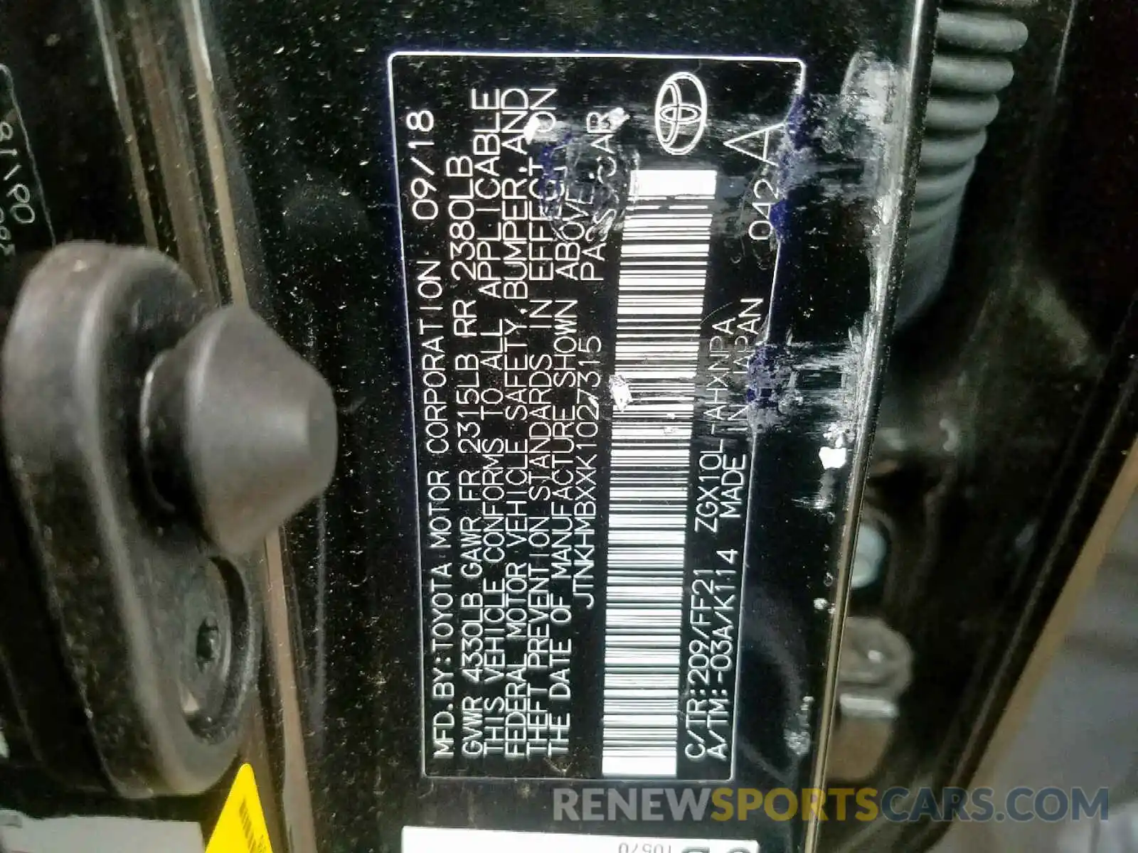 10 Photograph of a damaged car JTNKHMBXXK1027315 TOYOTA C-HR XLE 2019