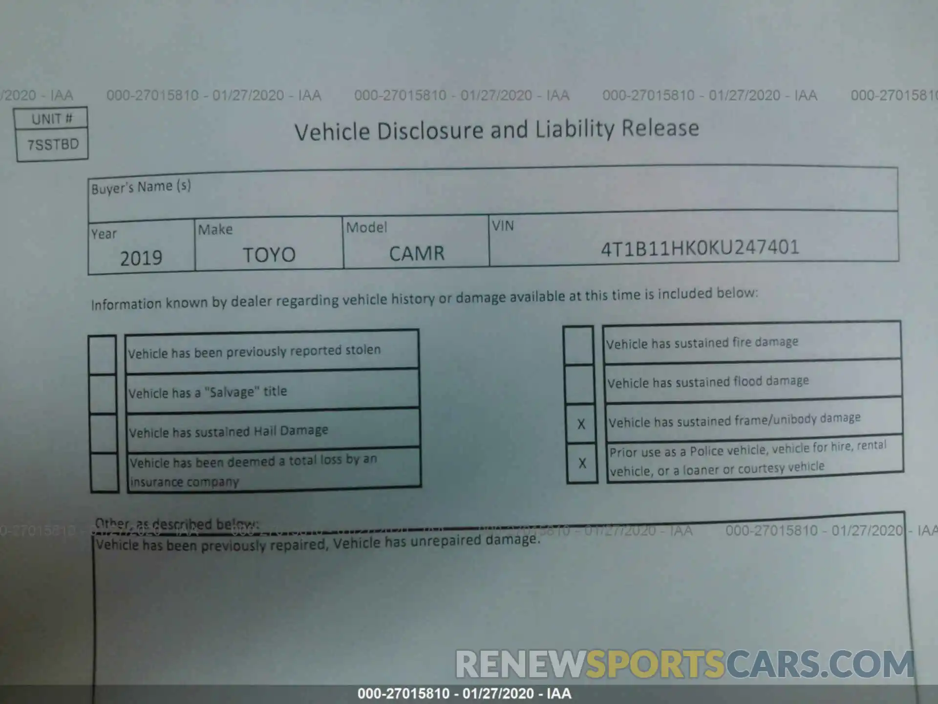 6 Photograph of a damaged car 4T1B11HK0KU247401 TOYOTA CAMRY 2019