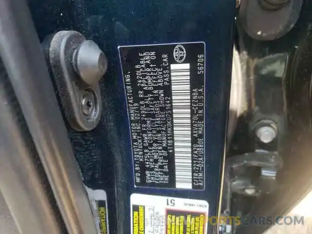 10 Photograph of a damaged car 4T1B11HK0KU751642 TOYOTA CAMRY 2019