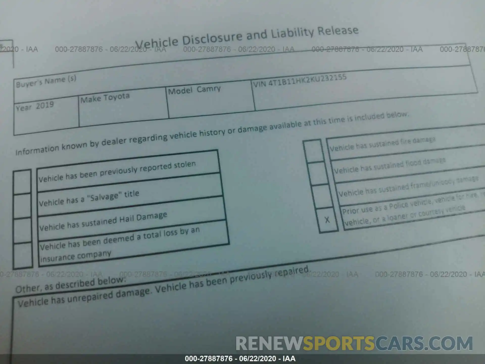 6 Photograph of a damaged car 4T1B11HK2KU232155 TOYOTA CAMRY 2019