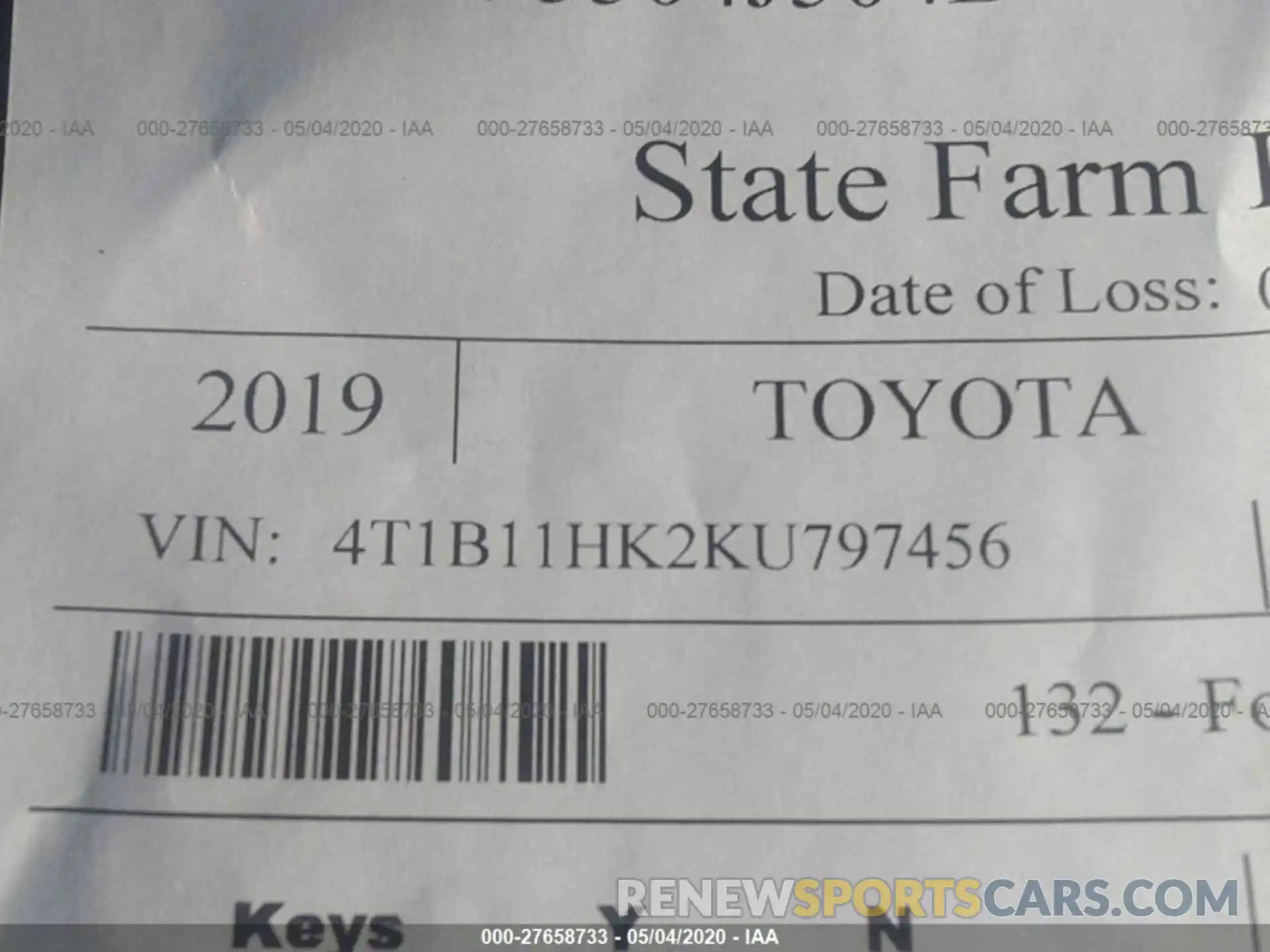 9 Photograph of a damaged car 4T1B11HK2KU797456 TOYOTA CAMRY 2019