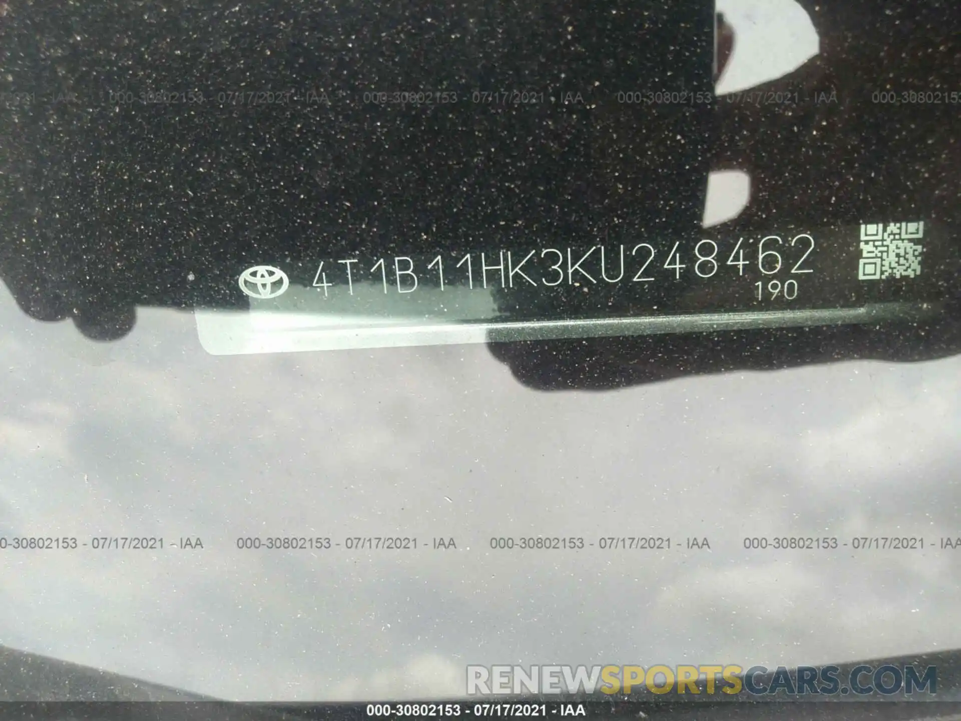 9 Photograph of a damaged car 4T1B11HK3KU248462 TOYOTA CAMRY 2019