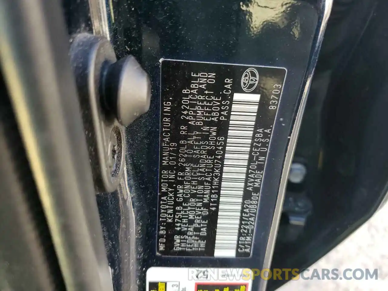 10 Photograph of a damaged car 4T1B11HK3KU740456 TOYOTA CAMRY 2019