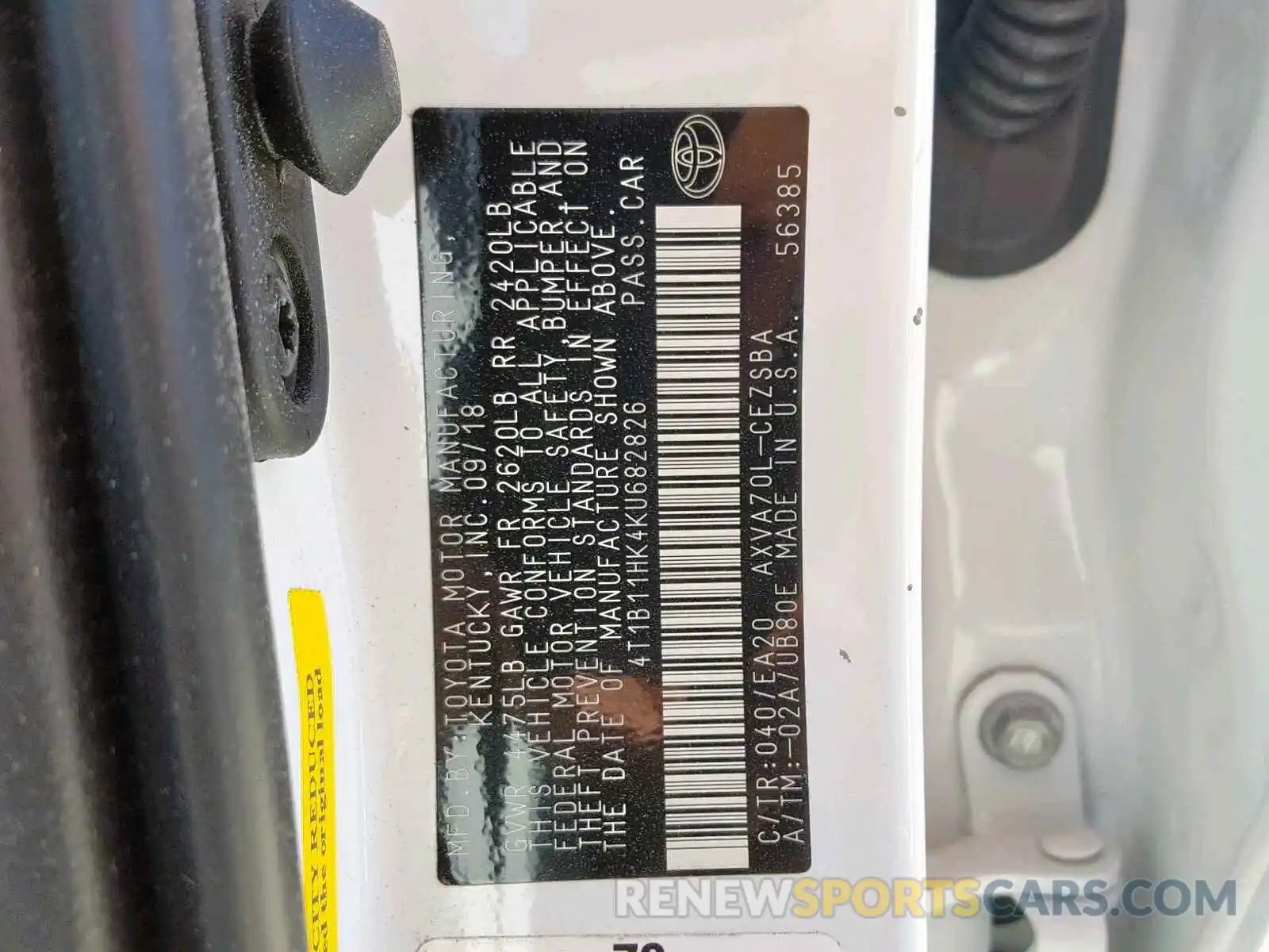 10 Photograph of a damaged car 4T1B11HK4KU682826 TOYOTA CAMRY 2019