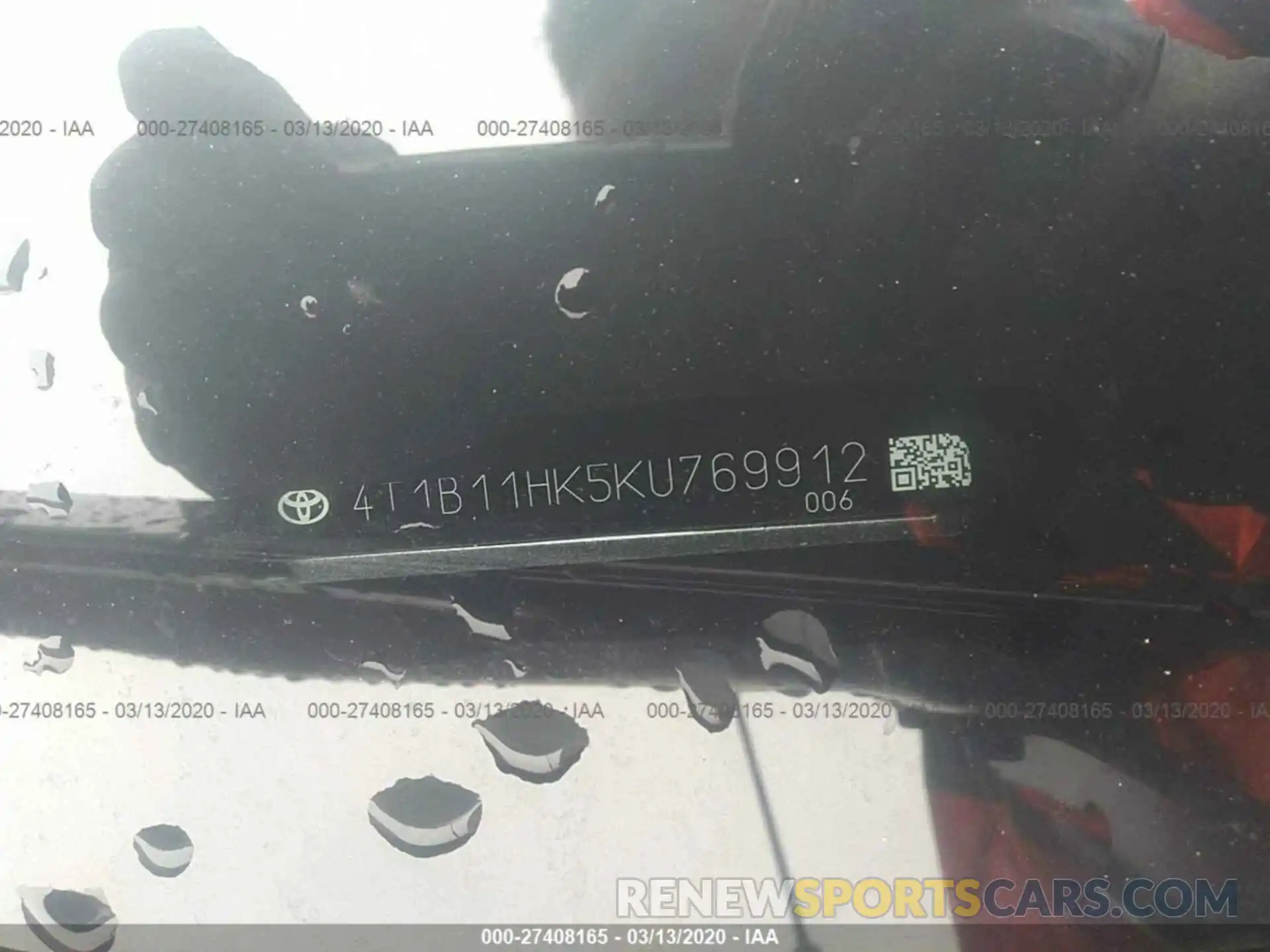 9 Photograph of a damaged car 4T1B11HK5KU769912 TOYOTA CAMRY 2019