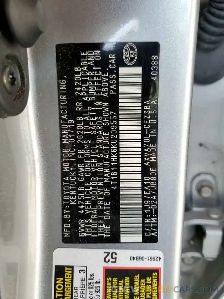 12 Фотография поврежденного автомобиля 4T1B11HK6KU209557 TOYOTA CAMRY 2019