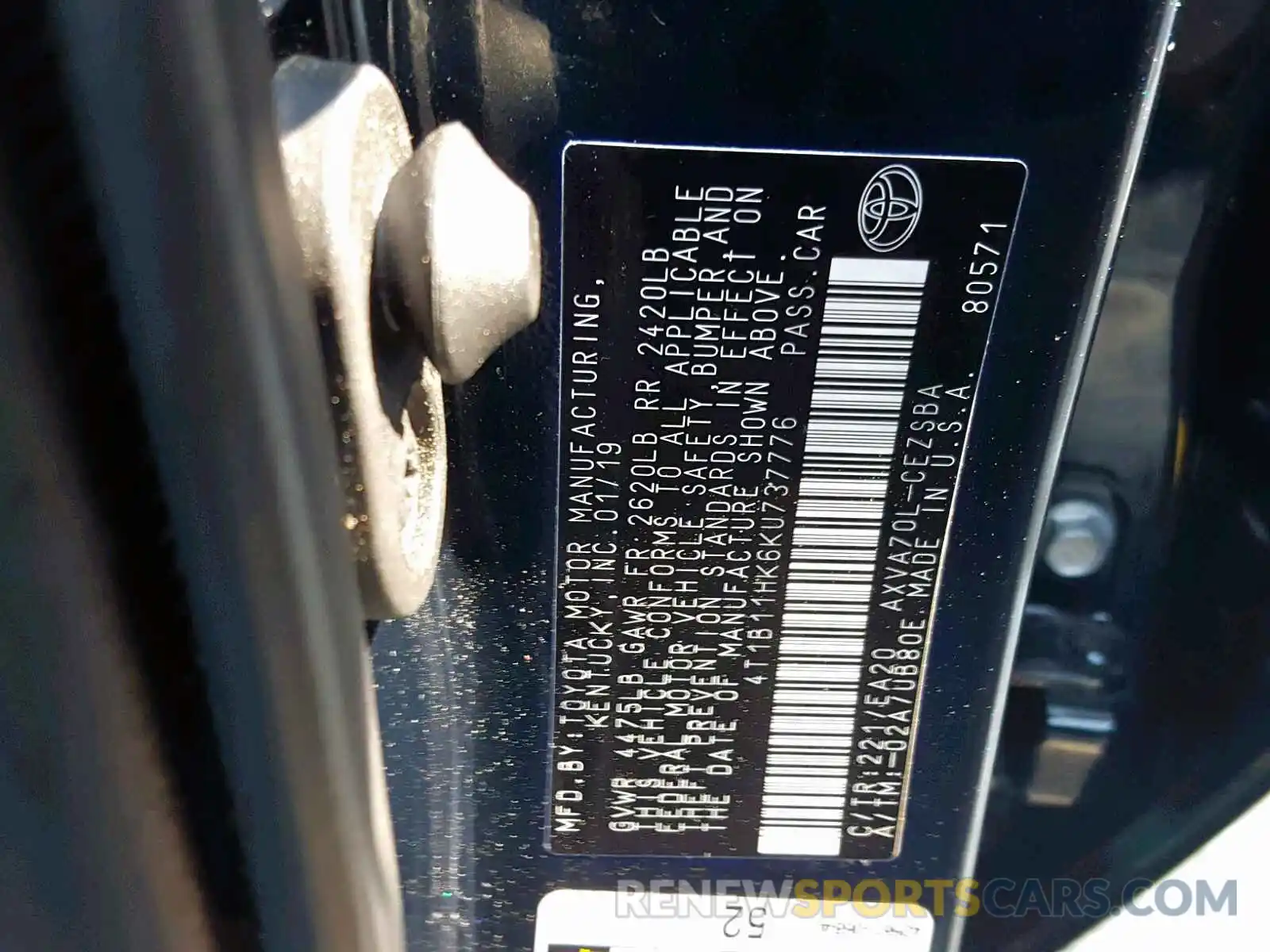 10 Photograph of a damaged car 4T1B11HK6KU737776 TOYOTA CAMRY 2019