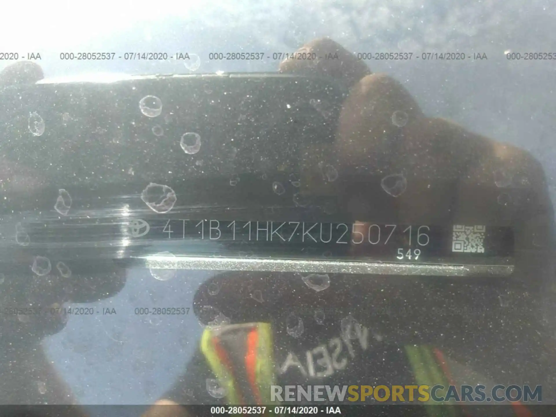 9 Photograph of a damaged car 4T1B11HK7KU250716 TOYOTA CAMRY 2019