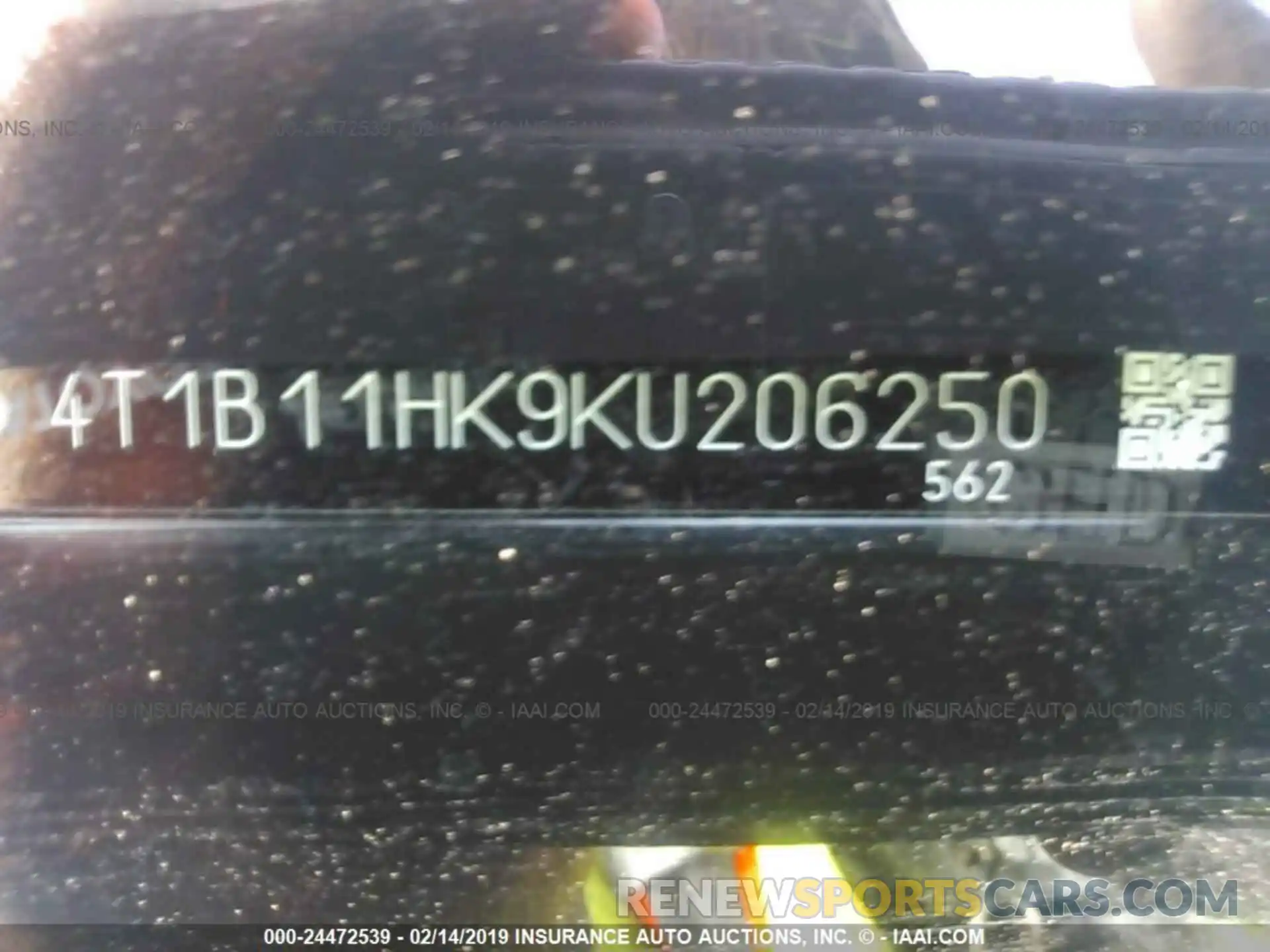 9 Photograph of a damaged car 4T1B11HK9KU206250 TOYOTA CAMRY 2019