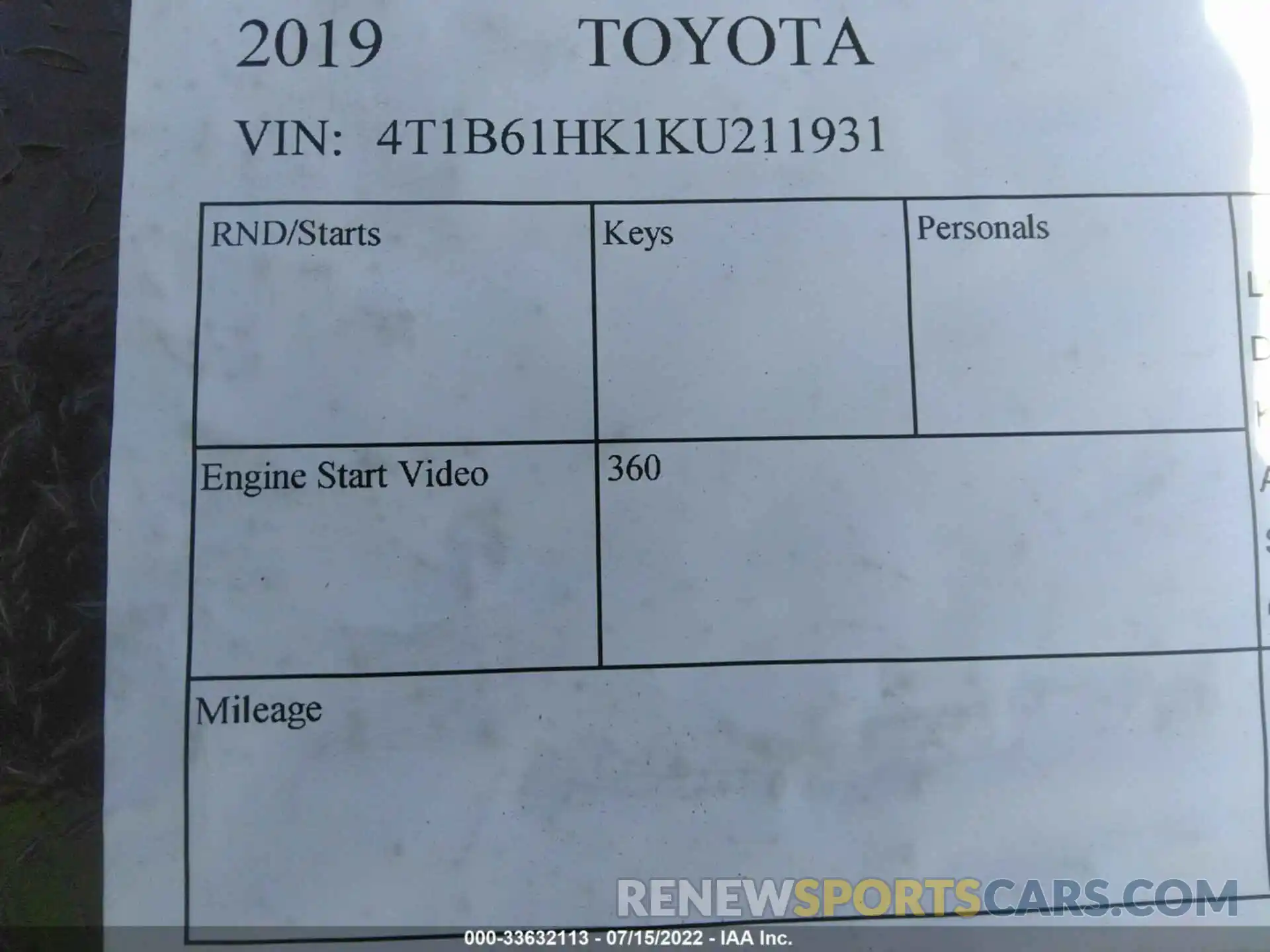 9 Photograph of a damaged car 4T1B61HK1KU211931 TOYOTA CAMRY 2019