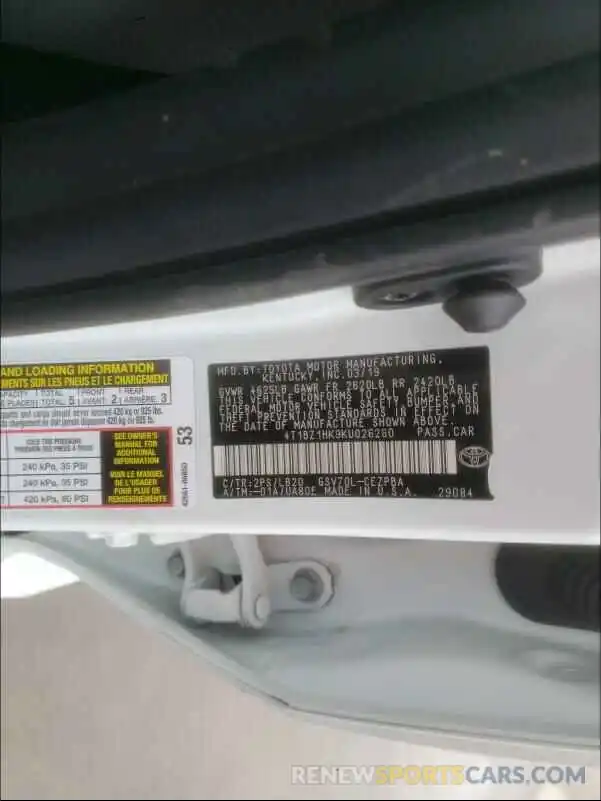 10 Photograph of a damaged car 4T1BZ1HK9KU026260 TOYOTA CAMRY 2019