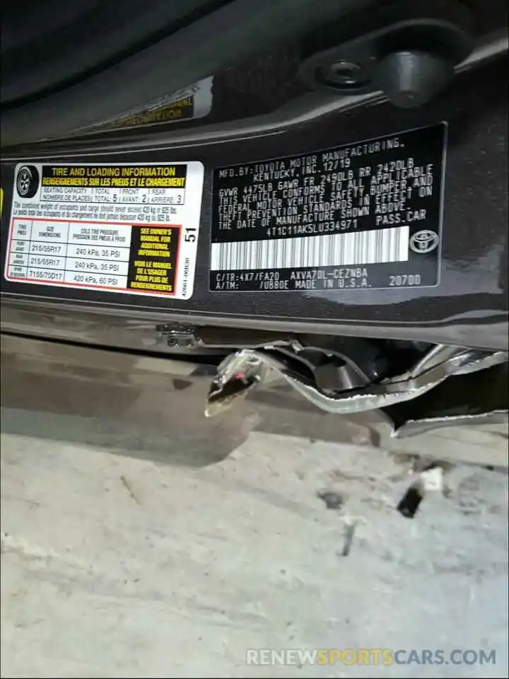 10 Photograph of a damaged car 4T1C11AK5LU334971 TOYOTA CAMRY 2020