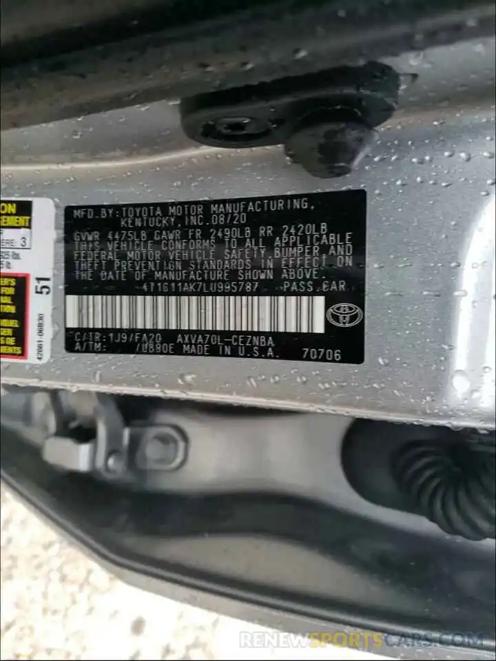 10 Photograph of a damaged car 4T1C11AK7LU995787 TOYOTA CAMRY 2020