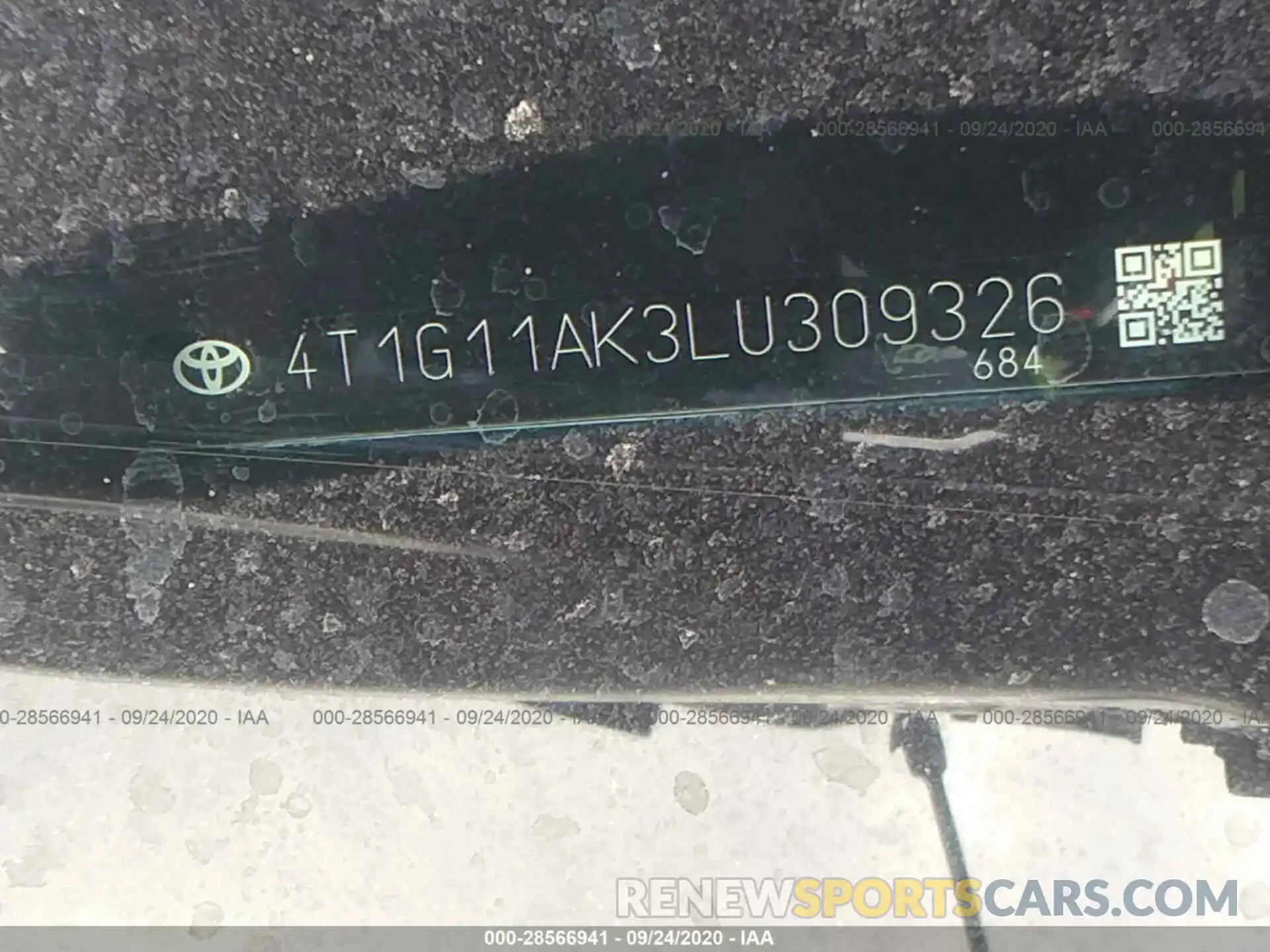 9 Photograph of a damaged car 4T1G11AK3LU309326 TOYOTA CAMRY 2020