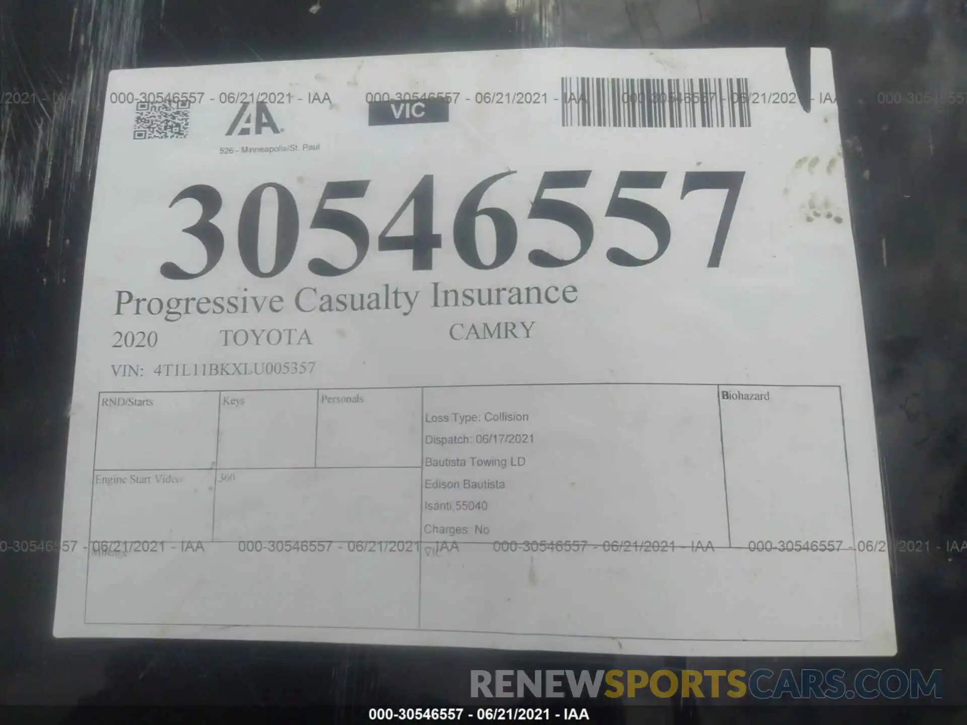 9 Фотография поврежденного автомобиля 4T1L11BKXLU005357 TOYOTA CAMRY 2020