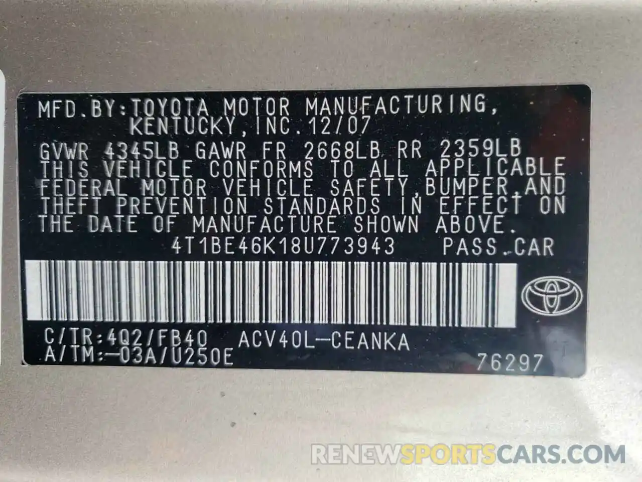 10 Фотография поврежденного автомобиля 4T1BE46K18U773943 TOYOTA CAMRY 2021