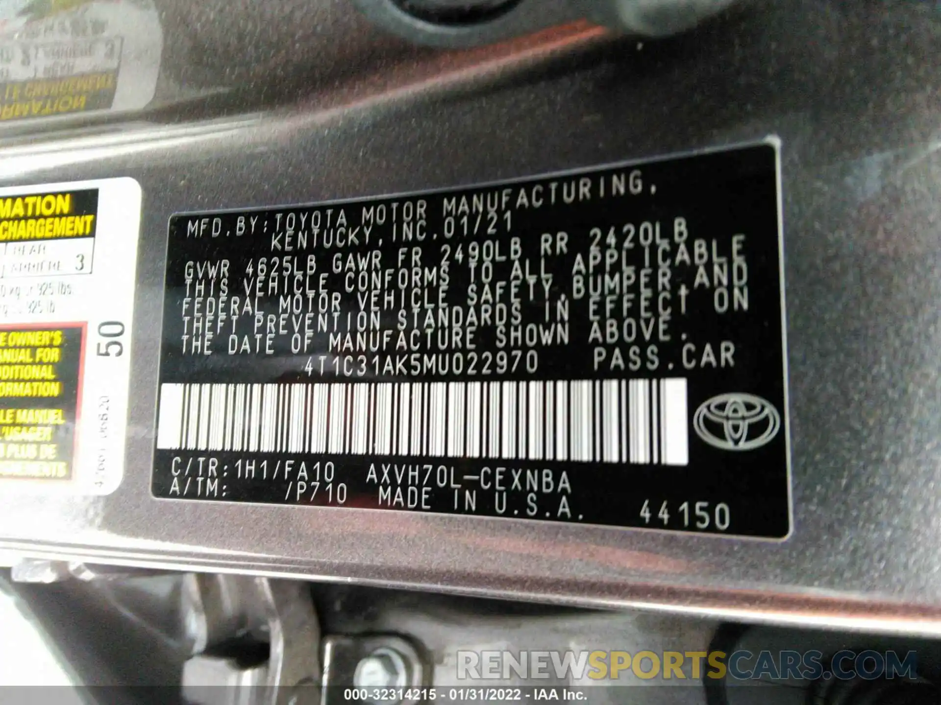 9 Фотография поврежденного автомобиля 4T1C31AK5MU022970 TOYOTA CAMRY 2021