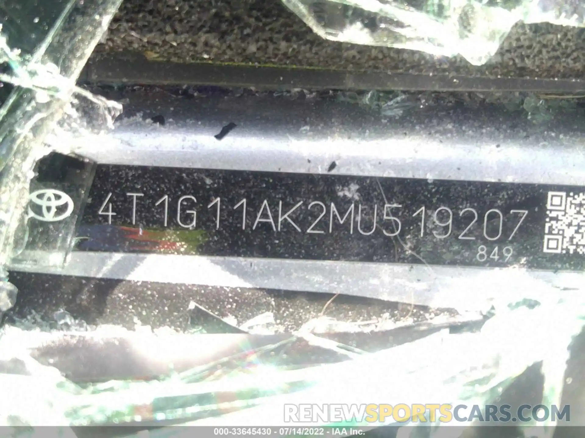 9 Фотография поврежденного автомобиля 4T1G11AK2MU519207 TOYOTA CAMRY 2021