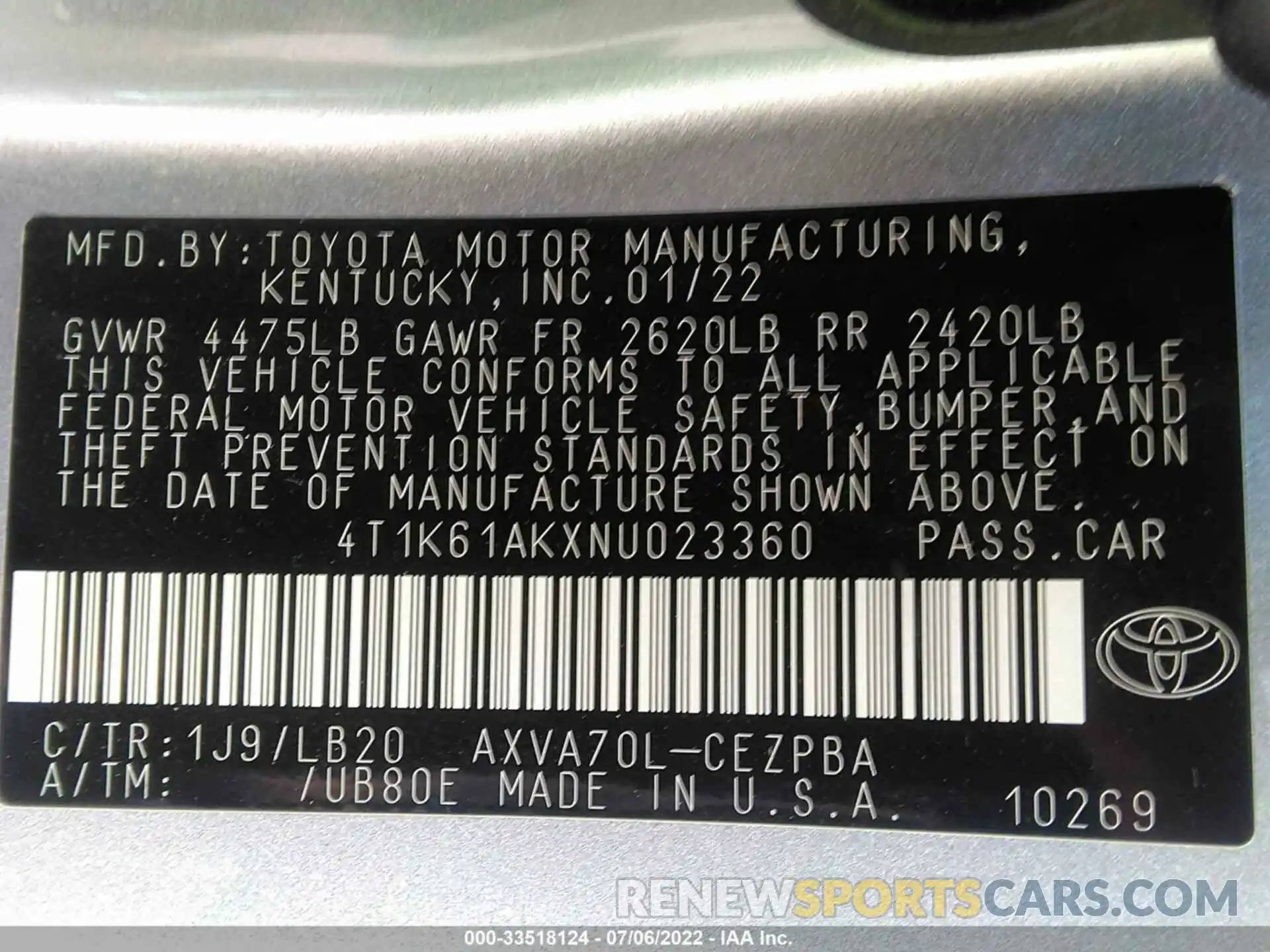 9 Фотография поврежденного автомобиля 4T1K61AKXNU023360 TOYOTA CAMRY 2022