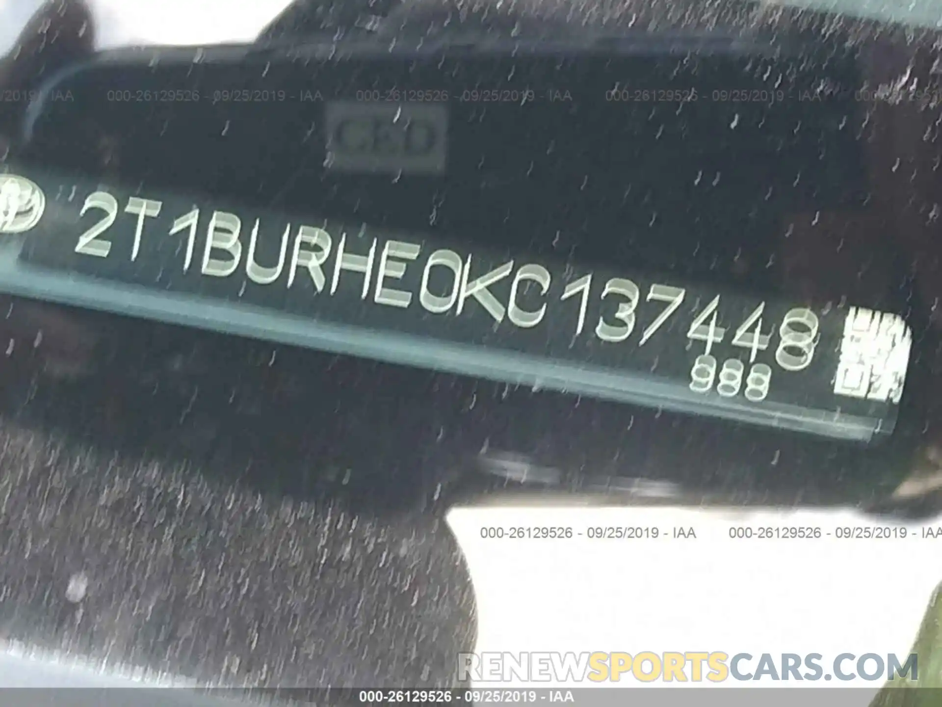 9 Фотография поврежденного автомобиля 2T1BURHE0KC137448 TOYOTA COROLLA 2019