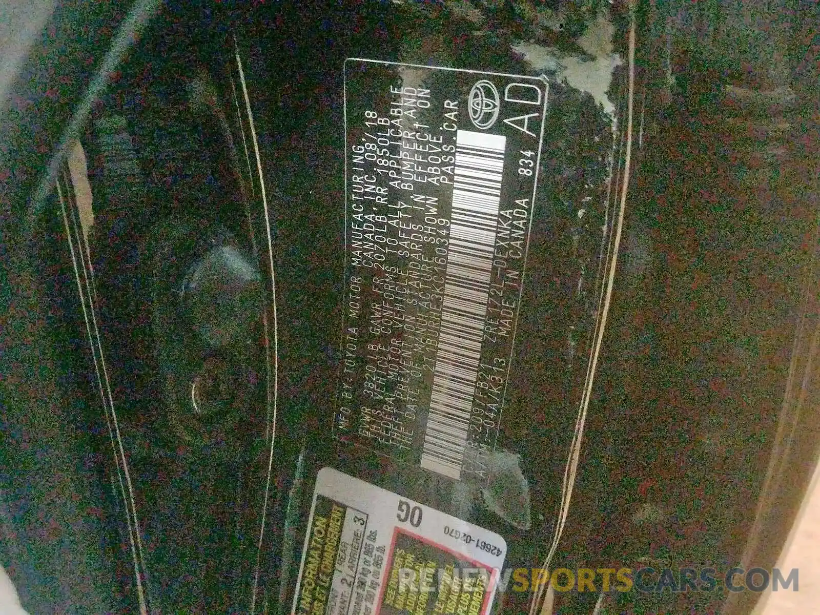 10 Photograph of a damaged car 2T1BURHE3KC160349 TOYOTA COROLLA 2019