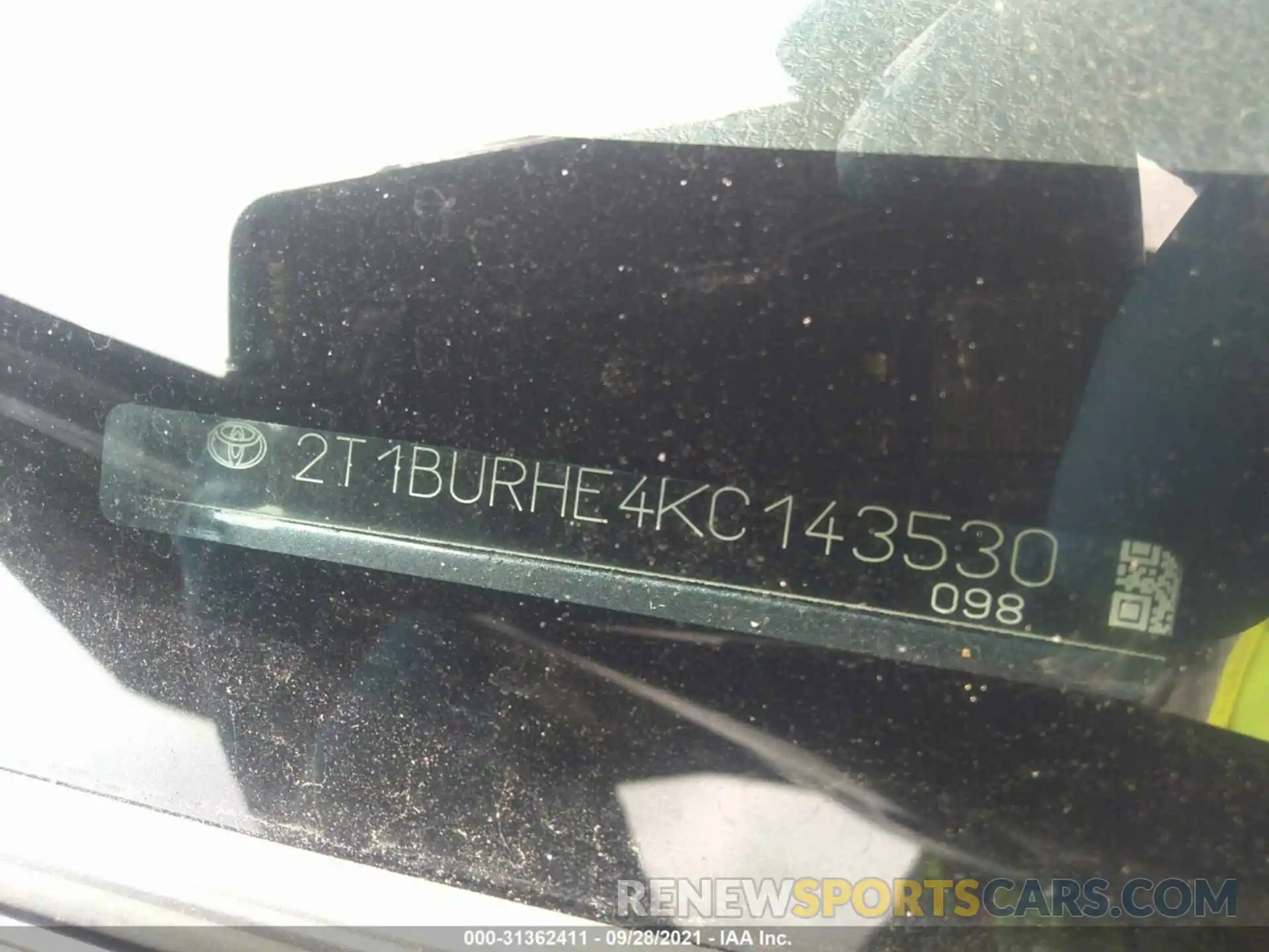 9 Фотография поврежденного автомобиля 2T1BURHE4KC143530 TOYOTA COROLLA 2019