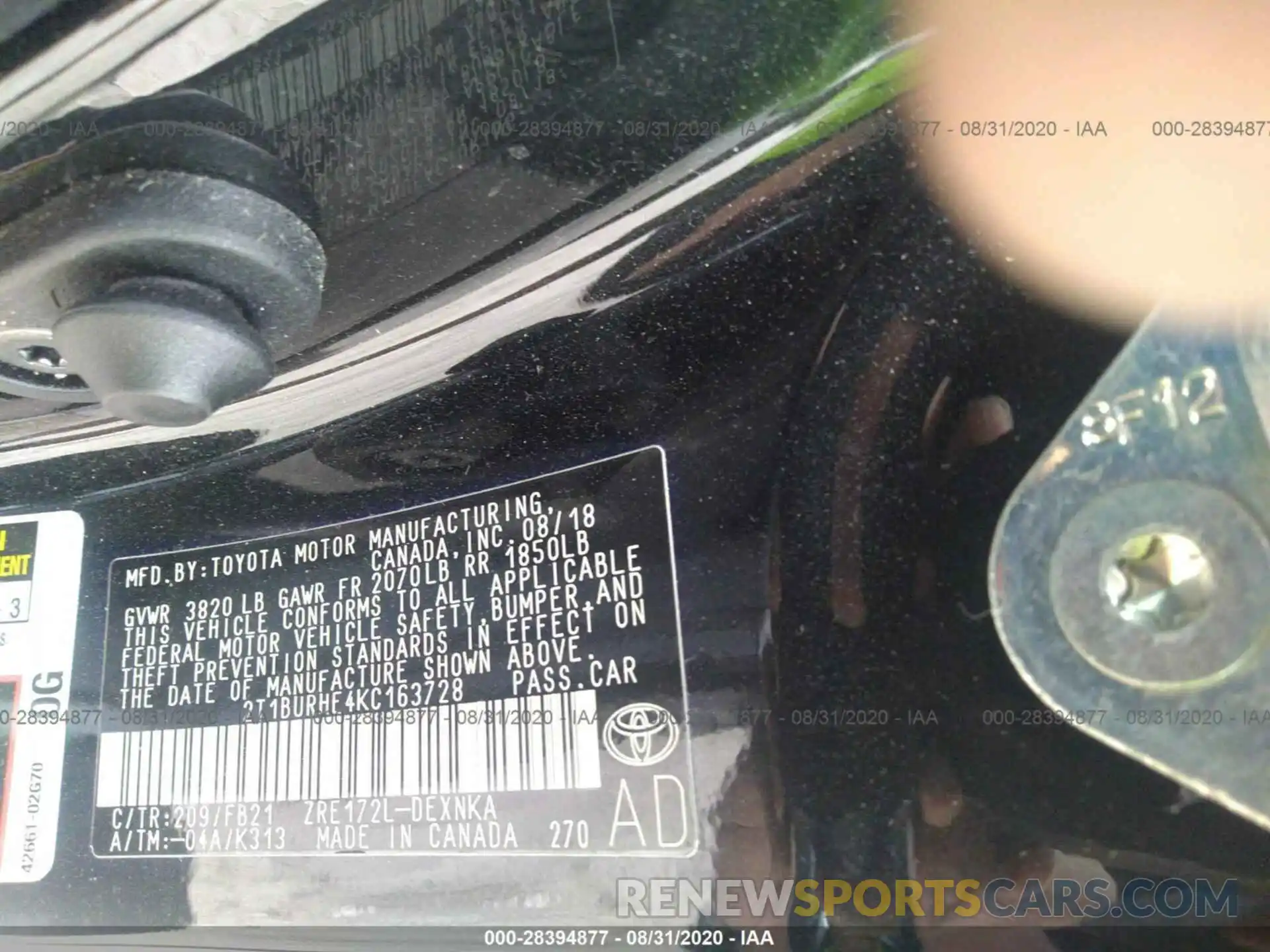 9 Photograph of a damaged car 2T1BURHE4KC163728 TOYOTA COROLLA 2019