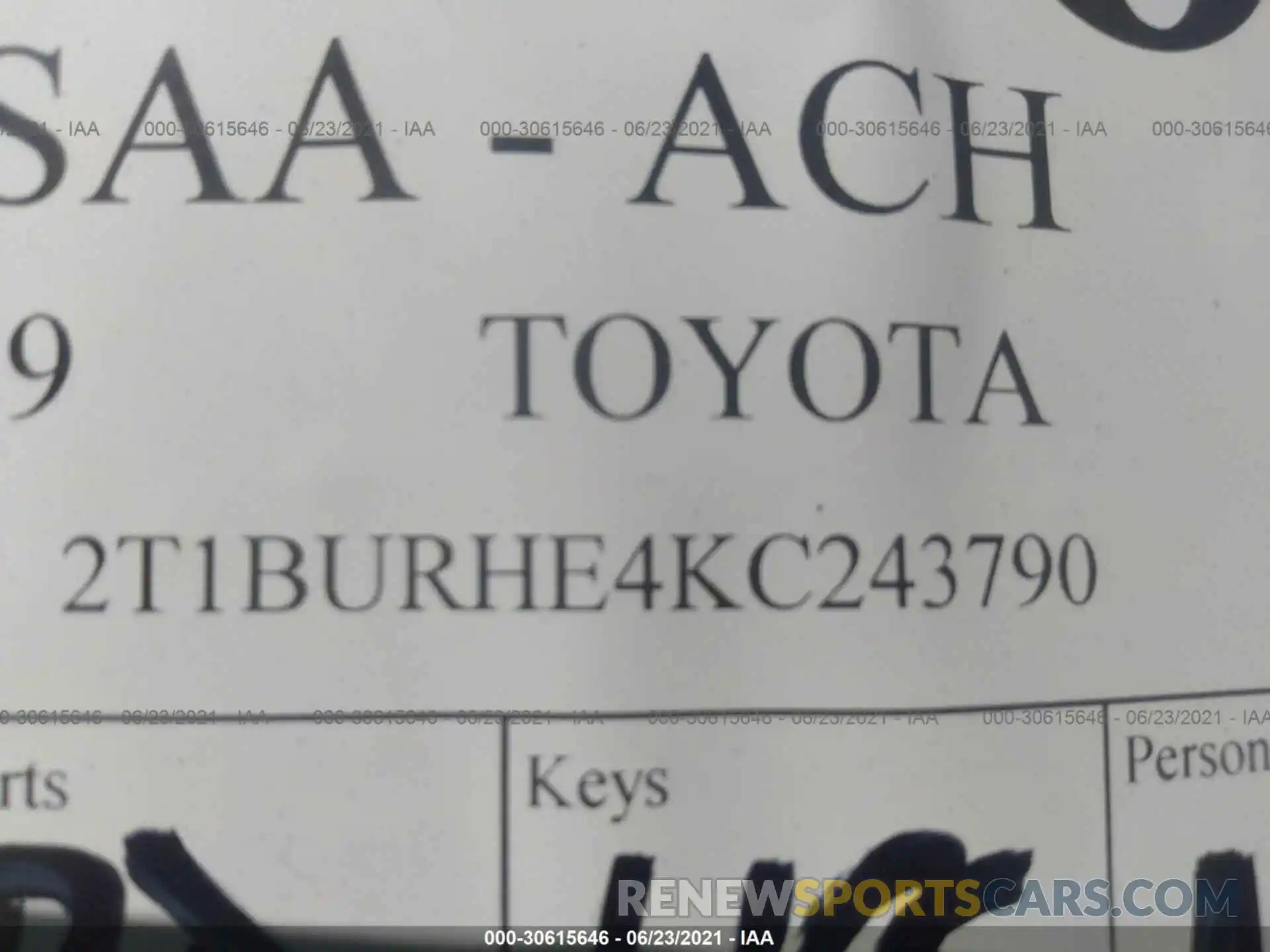 9 Фотография поврежденного автомобиля 2T1BURHE4KC243790 TOYOTA COROLLA 2019