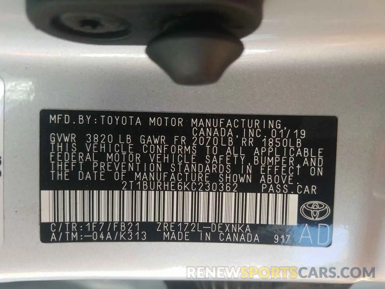 10 Photograph of a damaged car 2T1BURHE6KC230362 TOYOTA COROLLA 2019