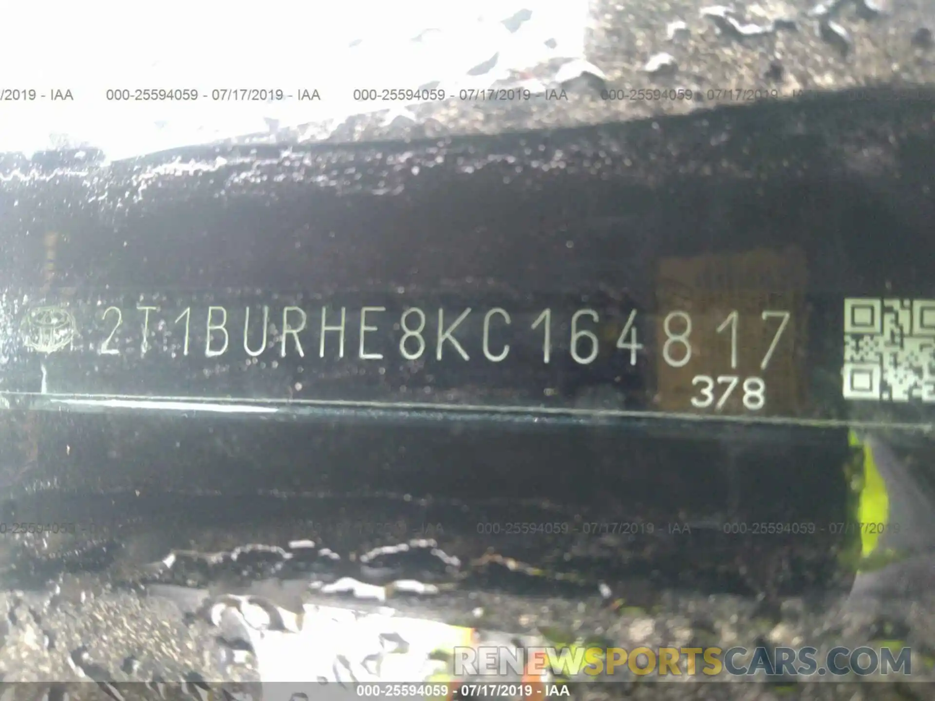 9 Photograph of a damaged car 2T1BURHE8KC164817 TOYOTA COROLLA 2019