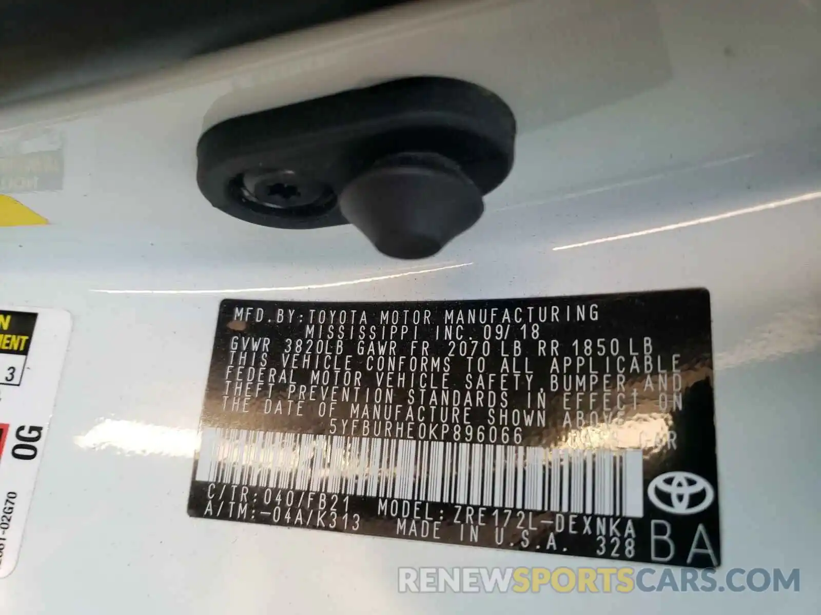 10 Photograph of a damaged car 5YFBURHE0KP896066 TOYOTA COROLLA 2019