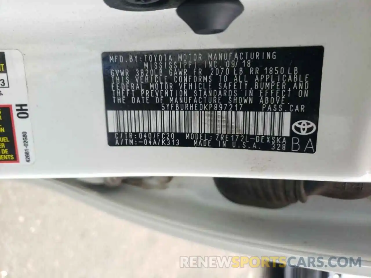 10 Photograph of a damaged car 5YFBURHE0KP897217 TOYOTA COROLLA 2019