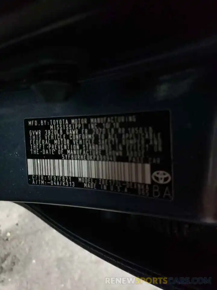 10 Photograph of a damaged car 5YFBURHE0KP899940 TOYOTA COROLLA 2019