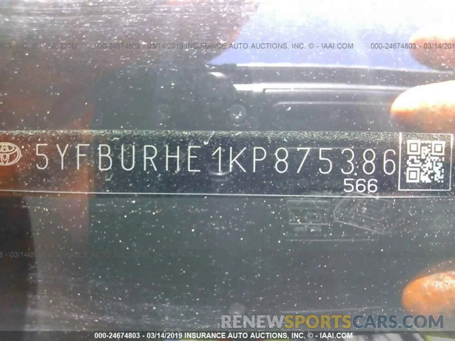 9 Photograph of a damaged car 5YFBURHE1KP875386 TOYOTA COROLLA 2019