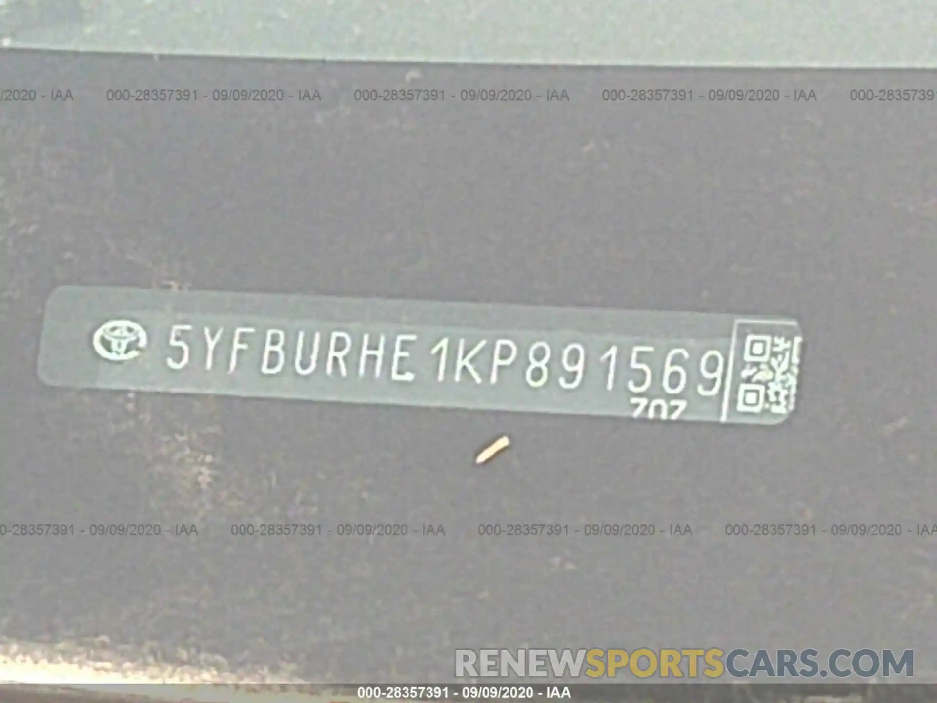 8 Фотография поврежденного автомобиля 5YFBURHE1KP891569 TOYOTA COROLLA 2019