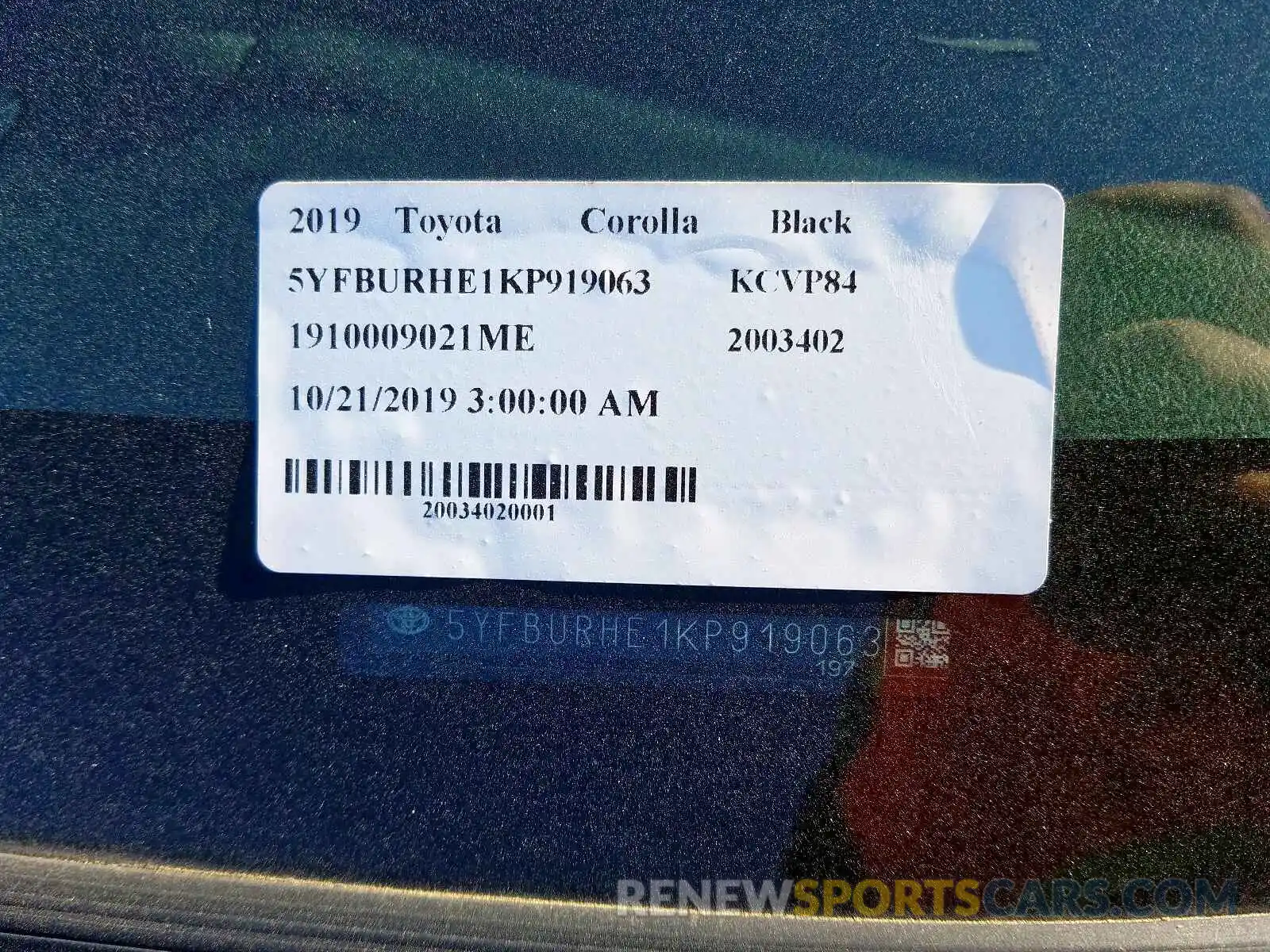 10 Photograph of a damaged car 5YFBURHE1KP919063 TOYOTA COROLLA 2019