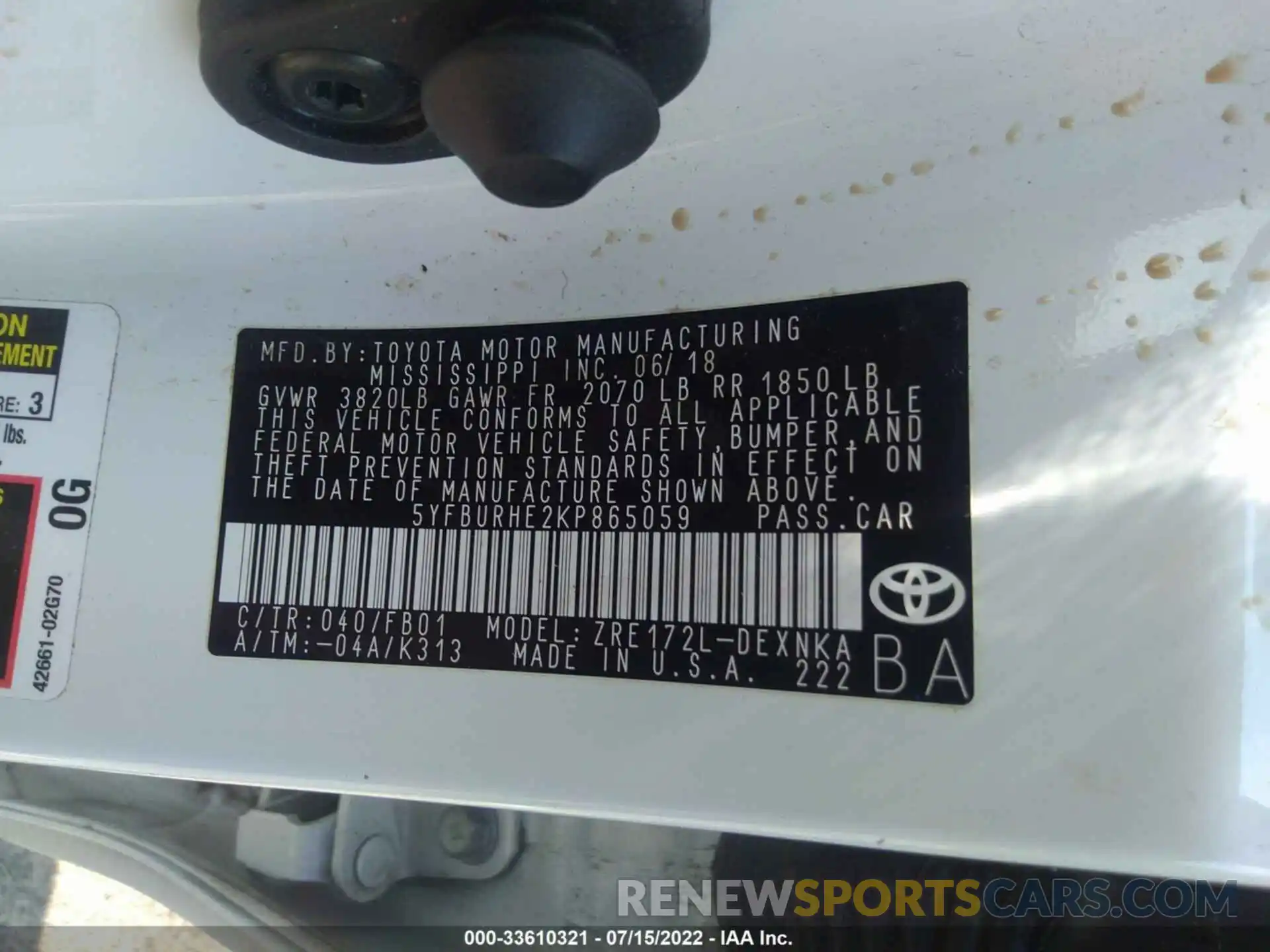 9 Photograph of a damaged car 5YFBURHE2KP865059 TOYOTA COROLLA 2019