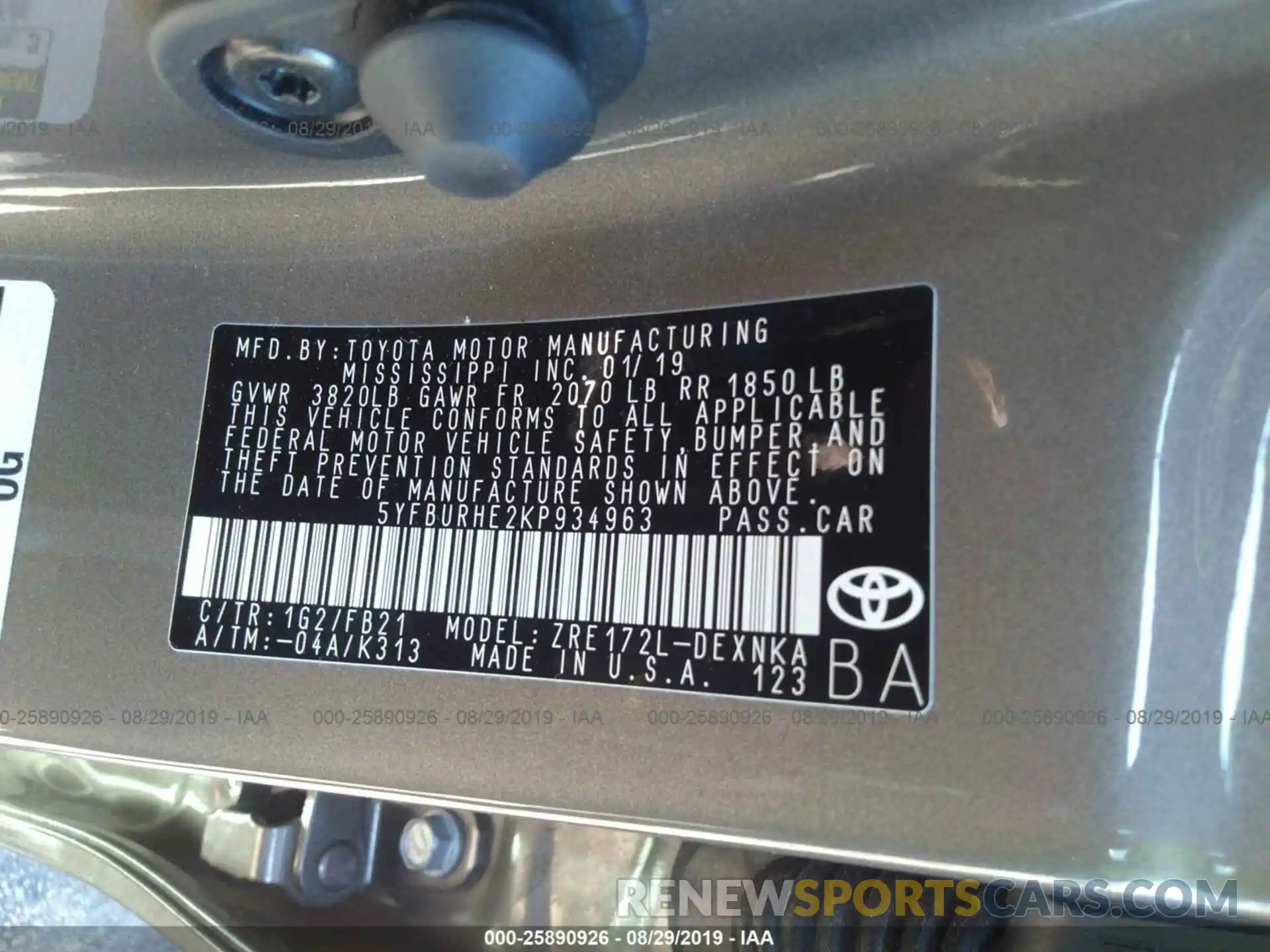 9 Photograph of a damaged car 5YFBURHE2KP934963 TOYOTA COROLLA 2019