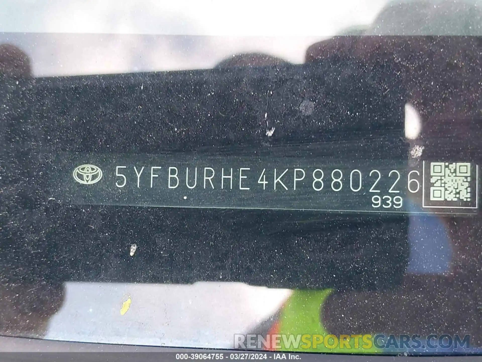 9 Фотография поврежденного автомобиля 5YFBURHE4KP880226 TOYOTA COROLLA 2019